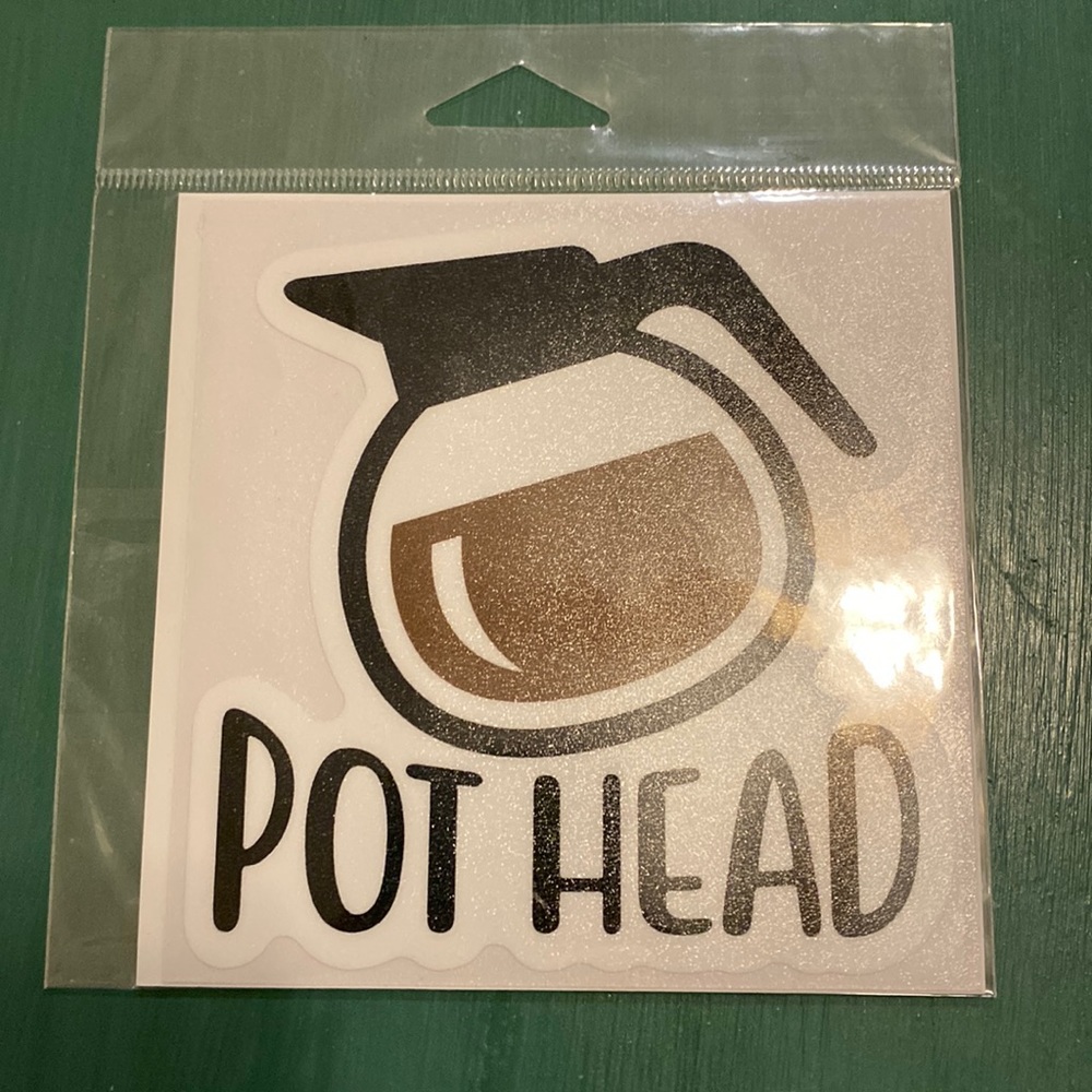 “Pothead” coffee pot car sticker/laptop sticker Weather-resistant vinyl sticker.